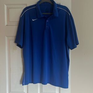 Men’s Nike DriFit blue w/white piping short sleeve golf polo shirt-XL